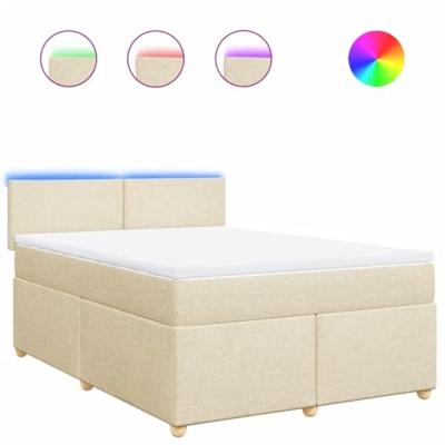 Boxspring met matras stof crèmekleurig 140x190 cm - thumbnail
