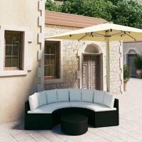 5-delige Loungeset met kussens poly rattan zwart - thumbnail