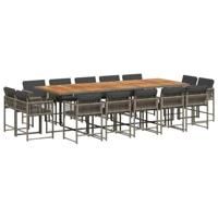 15-delige Tuinset met kussens poly rattan grijs - thumbnail