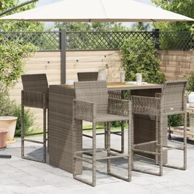 Tuinbartafel acaciahouten blad 145x80x110 cm poly rattan grijs