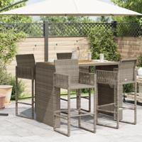 Tuintafel met acaciahouten blad 145x80x110 cm poly rattan grijs - thumbnail