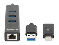 Manhattan USB-C & USB-A Combo Dock/Hub, Ports (4): Ethernet and USB-A, W128808129 (Ports (4): Ethernet and USB-A (x3), 5 Gbps (USB 3.2 Gen1 aka USB 3.0), External Power Supply Not Needed,) - thumbnail