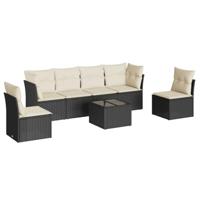 7-delige Loungeset met kussens poly rattan zwart - thumbnail
