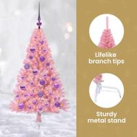 VidaXL Kunstmatig voorverlicht kerstboom met 150 led roze 120 cm pvc - thumbnail