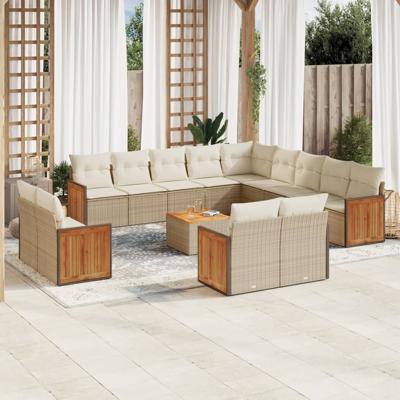 13-delige Loungeset met kussens poly rattan beige