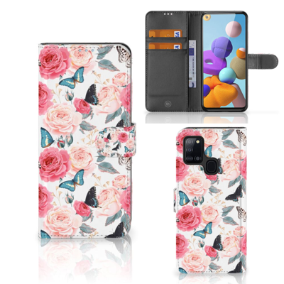 Samsung Galaxy A21s Hoesje Butterfly Roses Samsung Galaxy A21s Hoesje Butterfly Roses