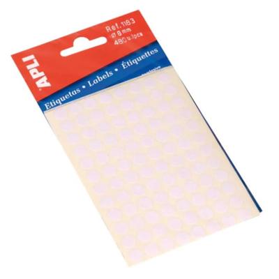 Apli ronde etiketten in etui diameter 8 mm, wit, 480 stuks, 96 per blad (1183)