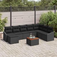 Tuinbankenset met kussen 9 pcs Zwart poly rattan - thumbnail
