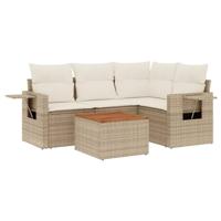 5-delige Loungeset met kussens poly rattan beige - thumbnail