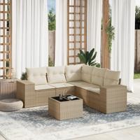 6-delige Loungeset met kussens poly rattan beige - thumbnail