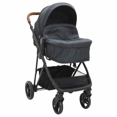 VidaXL Kinderwagen 2-in-1 staal antracietkleurig en zwart