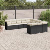 11-delige Loungeset met kussens poly rattan zwart - thumbnail