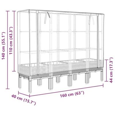 Plantenbak verhoogd met kashoes 160x40x140 cm rattanlook