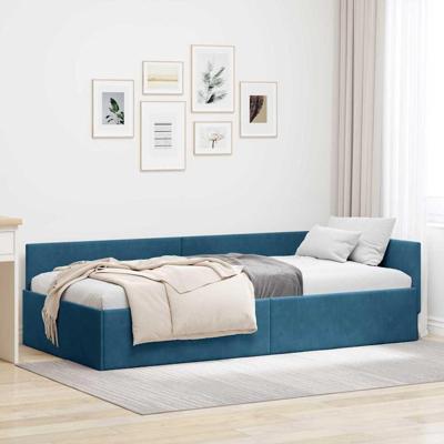 Hoekbedframe Blauw 100 x 200 cm Fluweel en Engineered hout