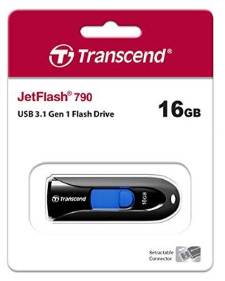 Transcend JetFlash® 790 USB-stick 16 GB Zwart, Blauw TS16GJF790K USB-A 3.1 Gen 1