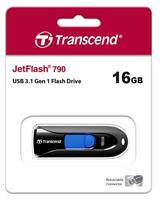 Transcend JetFlash® 790 USB-stick 16 GB Zwart, Blauw TS16GJF790K USB-A 3.1 Gen 1 - thumbnail