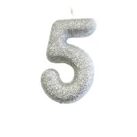 Nummerkaars &apos;5&apos; Glitter Zilver - thumbnail