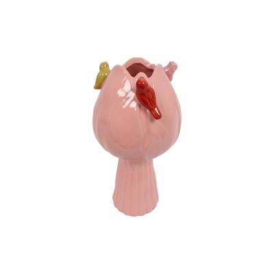 Vaas tulp met vogels S roze Ø11cm