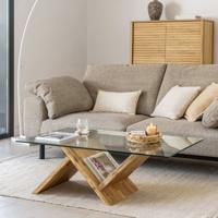 Kave Home Salontafel 'Waley' Eiken met glasplaat, 120 x 70cm - thumbnail