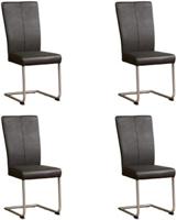 Set van 4 Donkergrijze leren industriële eetkamerstoelen Dry - poot rond rvs - Hermes Leer Antracite (donkergrijs leer) - thumbnail
