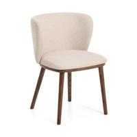 Kave Home Ciselia eetkamerstoel chenille Beige poot donker hout - thumbnail