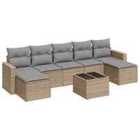 8-delige Loungeset met kussens poly rattan beige - thumbnail