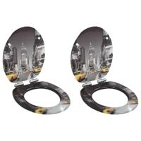 Toiletbrillen 2 st met soft-close deksels MDF New York ontwerp - thumbnail