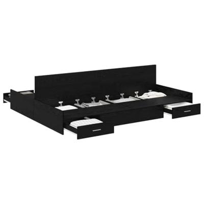 Opbergbedframe met lade Zwart eiken 140 x 200 cm Bewerkt hout