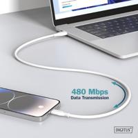 Digitus USB-kabel USB 2.0 USB-A stekker, USB-C stekker 2.00 m Wit (mat) Flexibel, Zeer flexibel, Met USB, Silicone, Uitstekende verouderingseigenschappen, - thumbnail