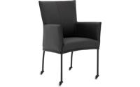 Goossens Eetkamerstoel Funk Zwarte Poten zwart leer met armleuning en met wielen, modern design - thumbnail