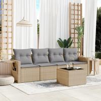 5-delige Loungeset met kussens poly rattan beige - thumbnail