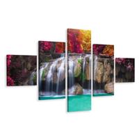 Schilderij - Waterval in het diepe bos, 5luik, premium print - thumbnail