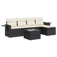 5-delige Loungeset met kussens poly rattan zwart - thumbnail