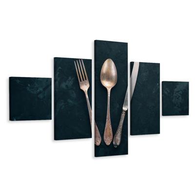 Schilderij - Oud eetgerei, 5luik, Premium print