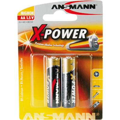 Ansmann X-Power Alkaline batterij Mignon AA LR6 Longlife alkalinebatterij voor extreem hoge stroombehoefte (2-pack), zwart, 2 stuks