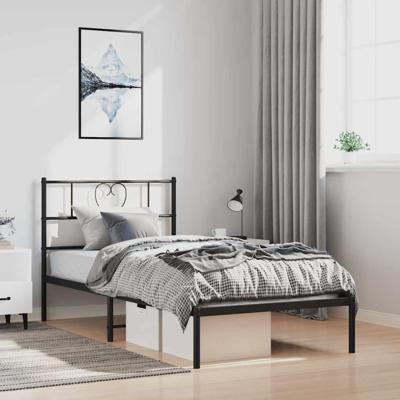 Bedframe met hoofdbord metaal zwart 100x200 cm Bedframe met hoofdbord metaal zwart 100x200 cm