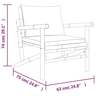 5-delige Loungeset met kussens bamboe donkergrijs - thumbnail