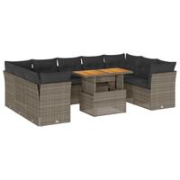10-delige Loungeset met kussens poly rattan grijs - thumbnail