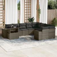 10-delige Loungeset met kussens poly rattan grijs - thumbnail