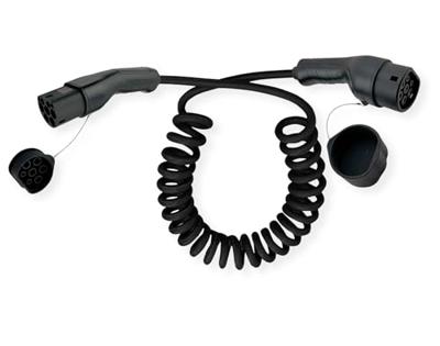 ROLINE Auto oplaadkabel Type2, 3-fase, 480VAC (3P+N+E), 16 A, 11 kW, spiraalkabel (bruikbaar 1,8m)