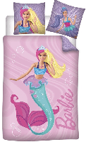 Barbie dekbedovertrek zeemeermin 140 x 200 cm - 65 x 65 cm - katoen - thumbnail