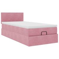 Ottoman bed met matras en LED's 90x190cm fluweel roze - thumbnail