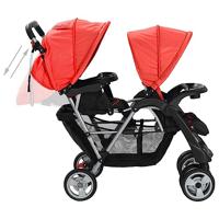 VidaXL Kinderwagen dubbel staal rood en zwart - thumbnail