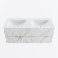 MONDIAZ VICA 120cm badmeubel onderkast Carrara 2 lades. Wastafel CLOUD dubbel zonder kraangat, kleur Talc. - thumbnail
