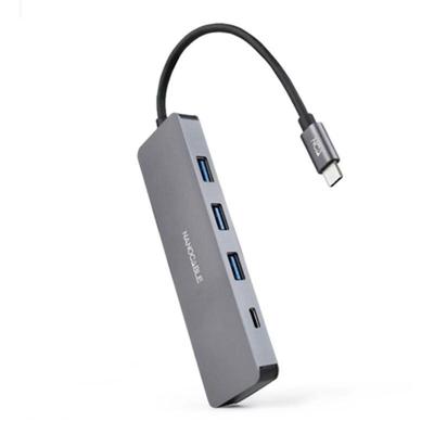 NANOCABLE 10.16.4409 - USB-C converter hub naar 3 USB-A 3.0 vrouwelijke poorten + 1 USB-C-vrouwelijke poort, aluminium, 10 cm, grijs