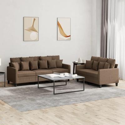 2-delige Loungeset met kussens stof bruin