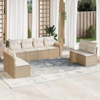 8-delige Loungeset met kussens poly rattan beige - thumbnail