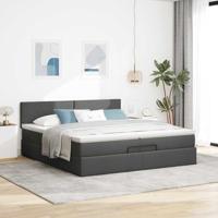 Ottoman bed met matrassen en LED's 200x200cm stof donkergrijs - thumbnail