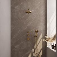 Gold Carving thermostatische regendouche SET 07 met 20 cm douchekop, handdouche, doucheslang en wandaansluitbocht goud geborsteld PVD - thumbnail