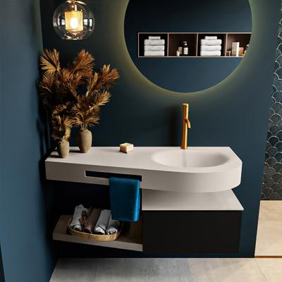 MONDIAZ RIVA 120cm badmeubel onderkast / planchet kleur Urban met 1 lade. Wastafel DULCET rechts 1 kraangat kleur Linen.